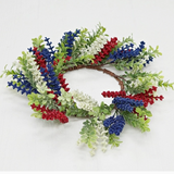 Red White Blue Heather with Boxwood Candle Ring 6.5 Inch