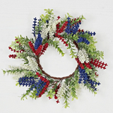 Red White Blue Heather with Boxwood Candle Ring 6.5 Inch