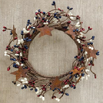 Patriotic Pip Berry Candle Ring With Rusty Stars Country Mix 4"