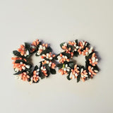 2 Country Primitive Peach & White Pip Berry Taper Candle Rings 1.5"