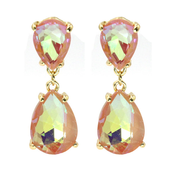 Pink Teardrop Dangle Crystal Earrings