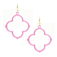 Pink Quaterfoil Clover Dangle Earrings