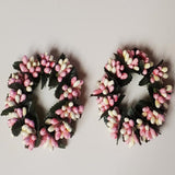 2 Country Primitive Pink & Cream Pip Berry Taper Candle Rings 1.5"