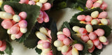 2 Country Primitive Pink & Cream Pip Berry Taper Candle Rings 1.5"