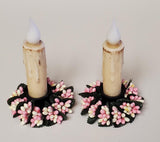 2 Country Primitive Pink & Cream Pip Berry Taper Candle Rings 1.5"
