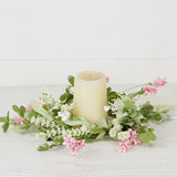Pink and White Mixed Flowers Candle Ring Wreath
