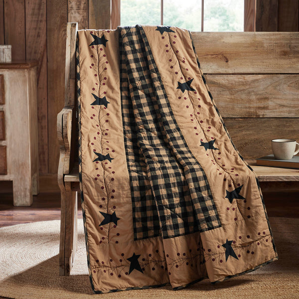 Country Primitive Pip Vine Star Quilted Throw 50x60