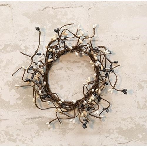 Country Primitive Pip Berry Candle Ring Wreath Farmhouse Mix Gray White 3.5"