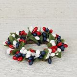 Set of 2 Country Primitive Pip Berry Candle Rings 1.5" Red White Blue