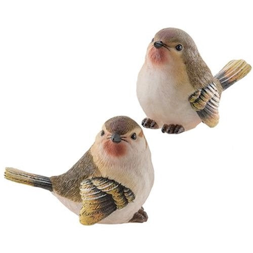 Set of 2 Country Primitive Finch Bird Resin Figures Shelf Sitters