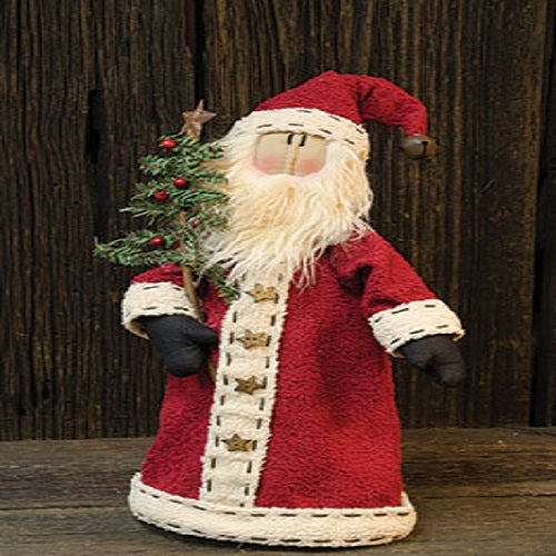 Country Primitive Christmas Santa Doll Holding Feather Tree