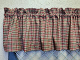 Country Primitive Burgundy and Green Plaid Homespun Valance