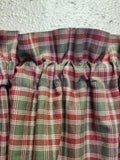 Country Primitive Burgundy and Green Plaid Homespun Valance