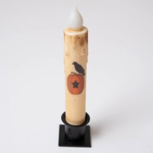 Fall Pumpkin w Crow Led Timer Taper Candle