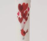 Primitive Red Bird With Heart Balloons Timer Taper Candle 7"