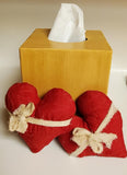 Primitive Red Quilted Heart Bowl Fillers with Cheesecloth