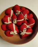 Primitive Red Quilted Heart Bowl Fillers with Cheesecloth