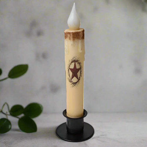 Red Star and Berries Timer Taper Candle 7 Inch