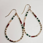 Red and Green Beaded Teardrop Dangle Earrings