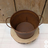 Round Rusty Metal Planter Bucket with Handles