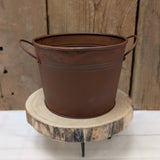Round Rusty Metal Planter Bucket with Handles