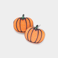 Resin Glitter Pumpkin Stud Earrings