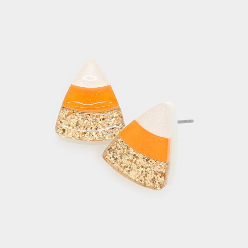 Resin Glitter Candy Corn Stud Earrings