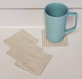 4 Country Farmhouse Sage Green Ticking Stripe Fabric Coasters