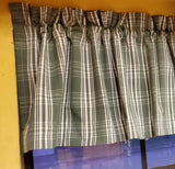 Country Farmhouse Sage Green & White Plaid Stripe Valance