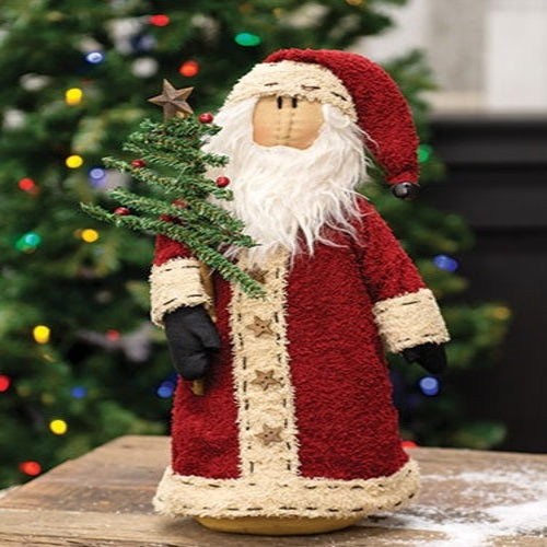 Santa Doll holding Feather Tree