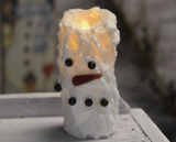 Country Primitive Snowman Moving Flame Timer Pillar Candle 5" Tall