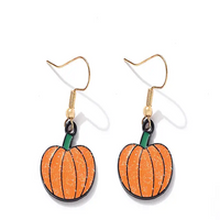 Thanksgiving Glitter Pumpkin Shaped Dangle Pendant Earrings