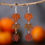 Wood Fall Leaves Dangle Earrings