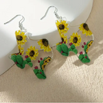Sunflower & Cactus Print Acrylic Texas Map Earrings