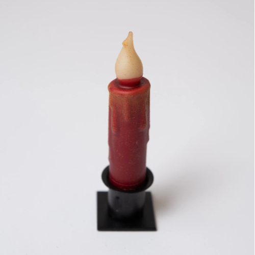 Country Primitive Burgundy Led Timer Taper Candle 4.5"