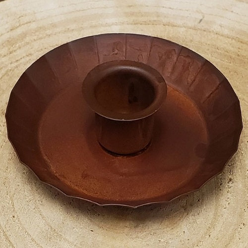 Rusty Tin Fluted Edge Taper Candle Holder ~ Pan