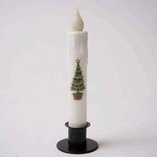 Primitive Grinch Christmas Tree Timer Taper Candle 7" White