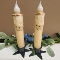 2 Country Primitive Sheep Battery Operated Wax-dipped Taper LED Candles 7" Timer