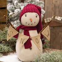 Country Primitive Snowman Doll With Snow Banner