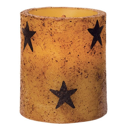 3.5" Burnt Mustard Black Star Pillar Candle w Timer