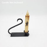Country Primitive Black Iron Taper Candle Holder with Curved Handle