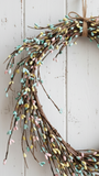 Primitive Teal Pink and Yellow Pip Berry Garland 55 Inch