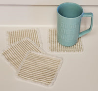 4 Country Farmhouse Sage Green Ticking Rag Coasters