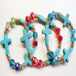 Turquoise Cross Beaded Stretch Bracelet