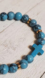 Turquoise Stone Cross Stretch Bracelet