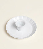 White Fluted Edge Taper Candle Holder Candle Pan
