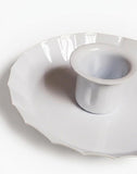 White Fluted Edge Taper Candle Holder Candle Pan