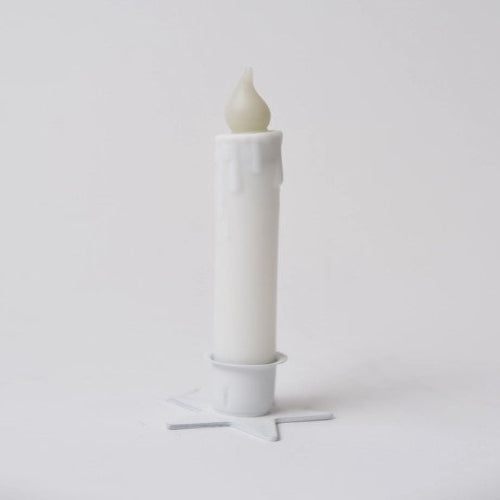 Country Primitive White Led Timer Taper Candle 7"