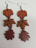 Wood Fall Leaves Dangle Earrings