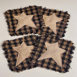Black Plaid Homespun Rag Coasters Tea Dyed Muslin Star